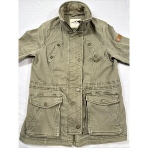 Hollister Women LARGE Twill Full Zip Snap Pocket Field
